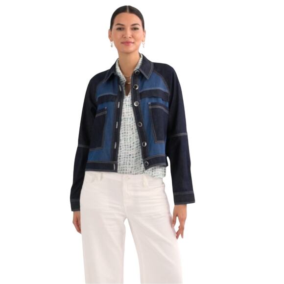 CABI Women’s Composition Mixed Denim Button Front Jacket size large - Picture 2 of 6